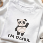 Hello Panda with Embroidery and custom Name Tshirt for kids