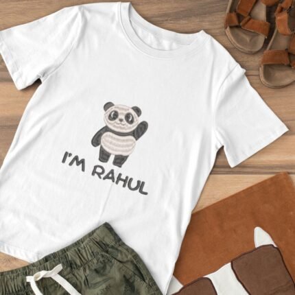 Hello Panda with Embroidery and custom Name Tshirt for kids