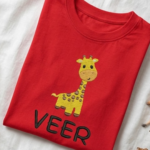 Giraffe Embroidery with custom Name Tshirt for kids