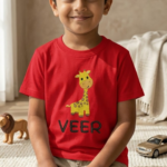 Giraffe Embroidery with custom Name Tshirt for kids - Image 2