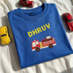 FireTruck Embroidery with custom Name Tshirt for kids - Image 3