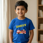 FireTruck Embroidery with custom Name Tshirt for kids - Image 2