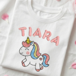 Unicorn Embroidery custom name tshirt