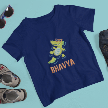 Crocodile Embroidery with custom Name Tshirt for kids