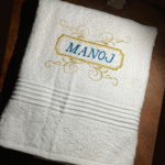 Towel Art Embroidery Blue Font custom name