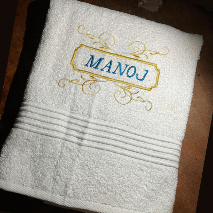 Towel Art Embroidery Blue Font custom name - Image 1