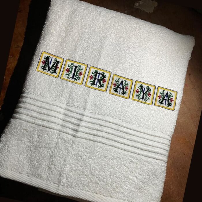 Towel Art Embroidery custom name design Miraya - Image 1