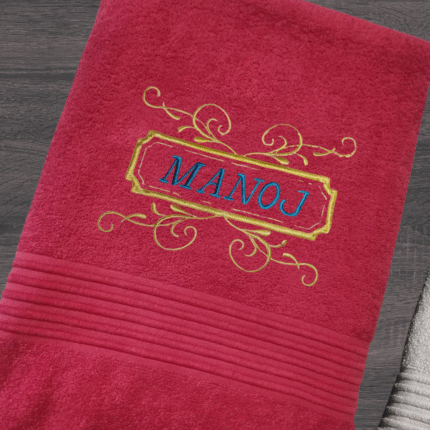 Red Towel Art Embroidery Font Custom Name