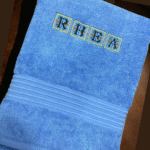 Blue Towel Art Embroidery Font Custom Name
