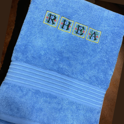 Blue Towel Art Embroidery Font Custom Name