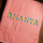 Coral Pink Towel Embroidery With Custom Name