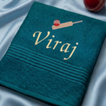 Petrol Green Towel Cricket Embroidery With Custom Name