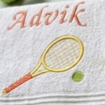 White Towel Tennis Embroidery With Custom Name - Image 2