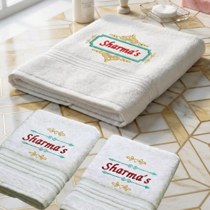 White Towel Set - One big and two small Custom Name Sharmas