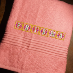 Coral Pink Towel Embroidery With Custom Name