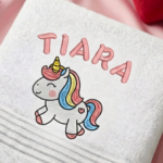 White Towel Unicorn Embroidery With Custom Name