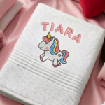 White Towel Unicorn Embroidery With Custom Name - Image 2