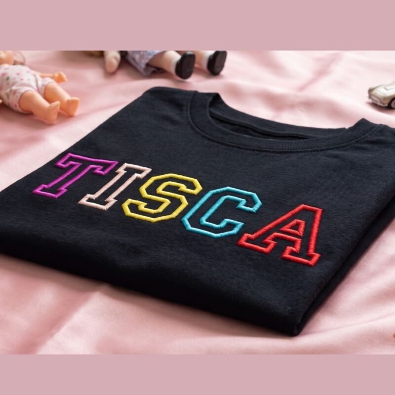 Multicolour Text Design Tisca embroidered kids tshirt with custom name