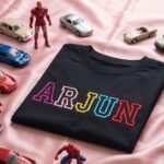Multicolour Text Design embroidered kids tshirt example for boys