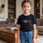 Multicolour Text Design 1 Tisca Embroidery with custom Name Tshirt for kids - Image 2