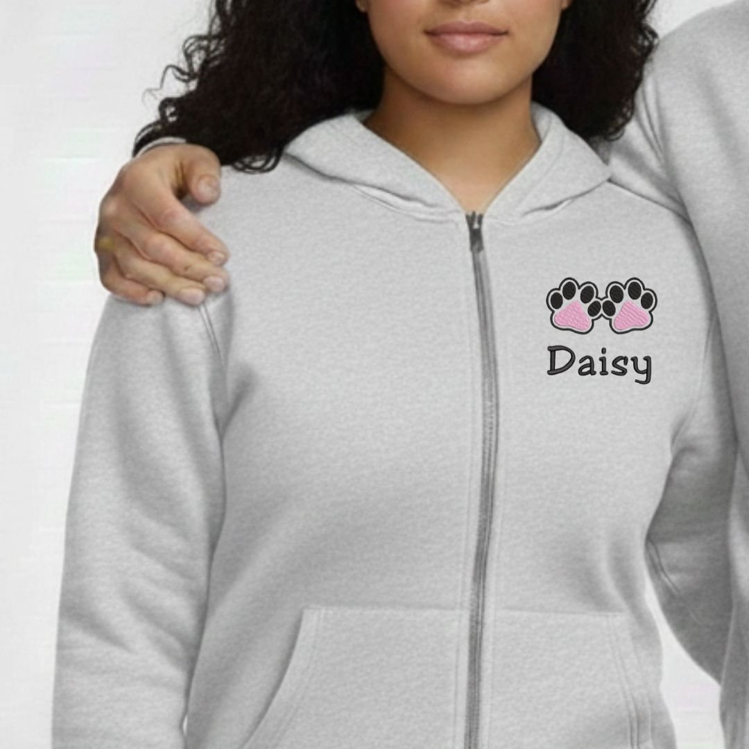 XXv8HQ_8_D50XG1PJ1N_2025-12-22_1.jpg Zippered Hoodie with Embroidery – Custom Pet Name Paws - Image 1