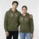Zippered Hoodie with Embroidery – Custom Initials RS – Olive Green