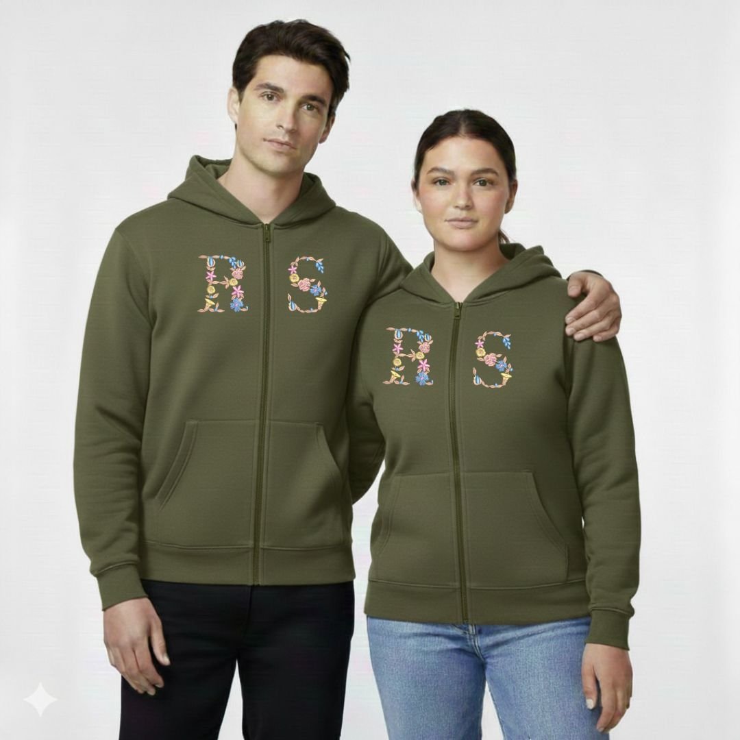 pU3vf_15_T37UQM3IIM_2026-01-26_1.jpg Zippered Hoodie with Embroidery – Custom Initials RS – Olive Green - Image 1