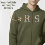 Zippered Hoodie with Embroidery – Custom Initials RS – Olive Green - Image 2