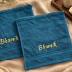 Face towels pair with name embroidery - petrol blue