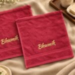Face towels pair with name embroidery - red