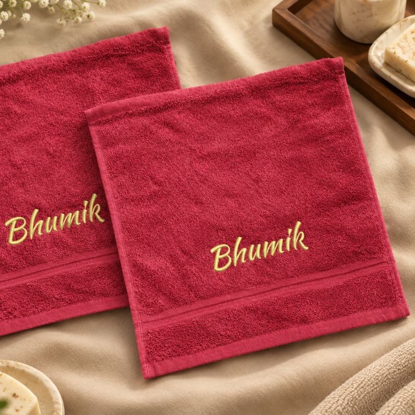 image Face towels pair with name embroidery - red